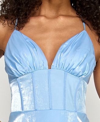 Juniors' V-Neck Organza A-Line Maxi Dress