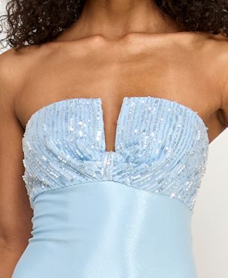 Juniors' Strapless Beaded Maxi Dress