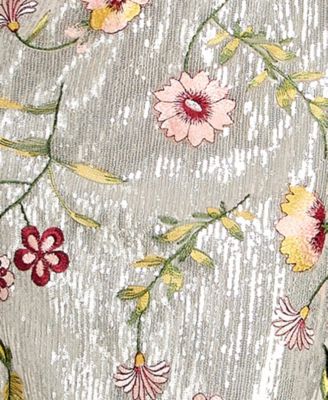 Juniors' V-Neck Floral Embroidered Sequin Maxi Dress