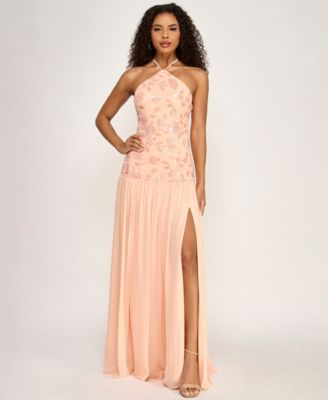 Juniors' Halter Sequin Chiffon Maxi Dress