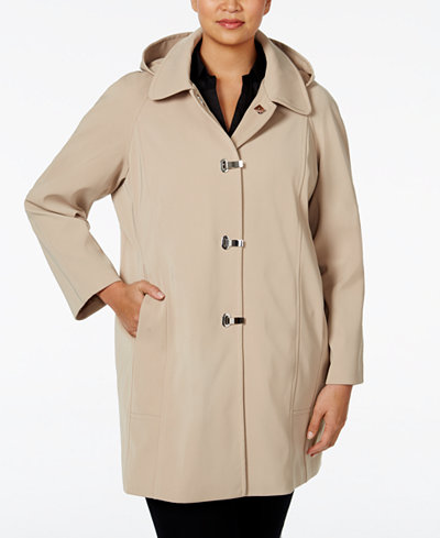 London Fog Plus Size Clip-Front Hooded Raincoat