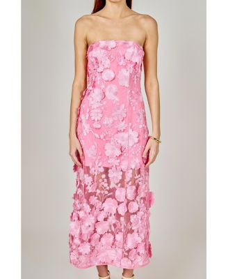 Women's Strapless Floral Embroidered Maxi Dress