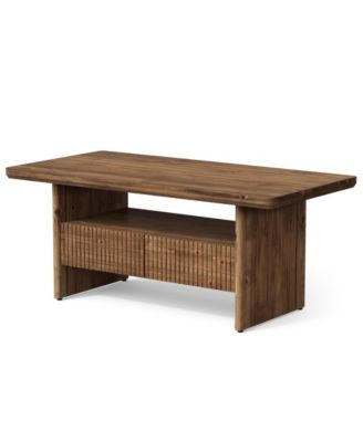 2-Tier Solid Wood Coffee Table with 2 Drawers, 47.24" Rustic Rectangle Center Tea Table for Living Room with Open Shelf Storage