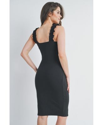 Maternity Ribbed Square Neck Ruffle Strap Dress