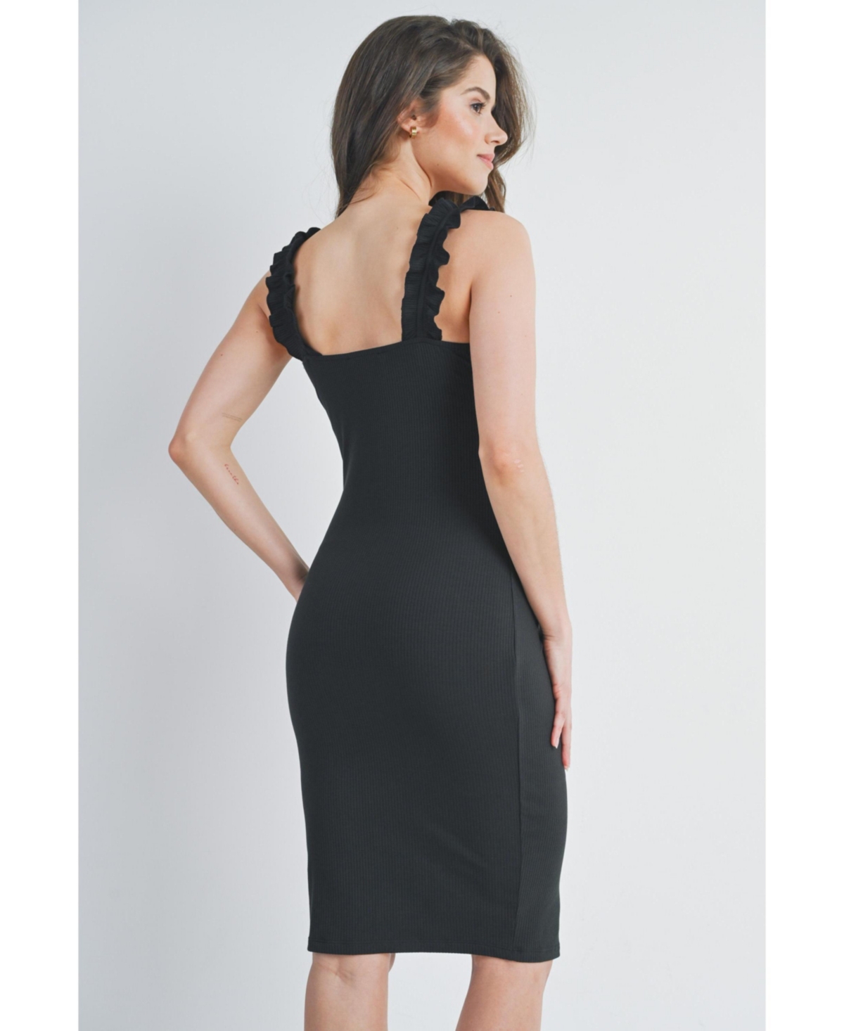 Hello Miz Maternity Ribbed Square Neck Ruffle Strap Dress