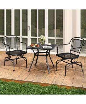 Patio Rocking Chairs Set of 4 w/ Metal Mesh Backrest & Seat Armrests