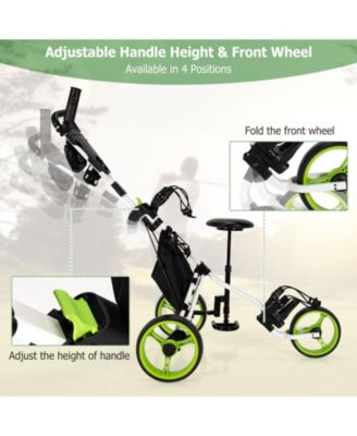 3-Wheel Folding Golf Push Cart with Seat, Scoreboard, Adjustable Handle