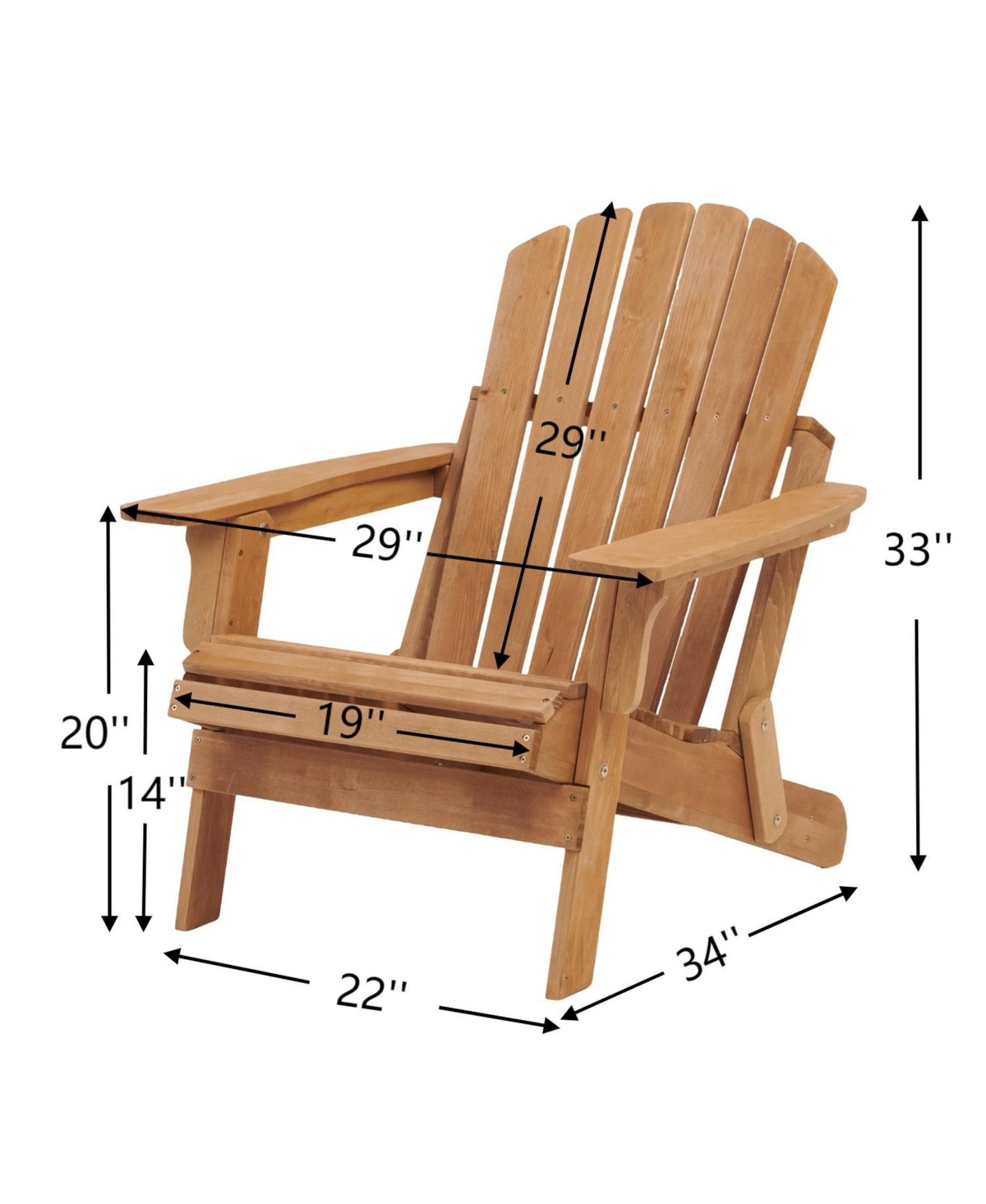 Clihome Outdoor Wooden Folding Adirondack Chair with BackRest & SeatBoard, Wood Patio Chair