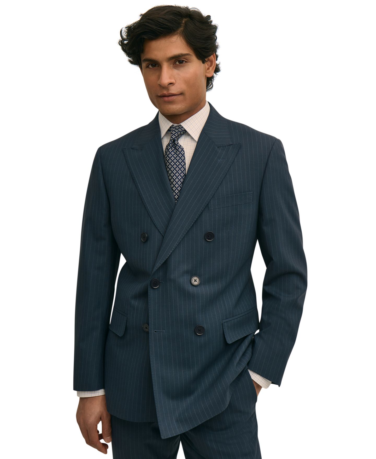 Мужской пиджак Brooks Brothers Pinstripe Double-Breasted Suit, цвет: Тёмно-синий — фото 1