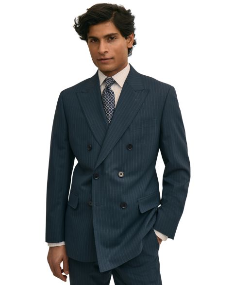 Мужской пиджак Brooks Brothers Pinstripe Double-Breasted Suit, цвет: Тёмно-синий