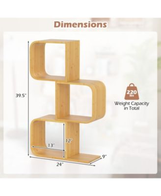 3-Tier S-Shaped Bookcase with 3 Open Cubes for Living Room