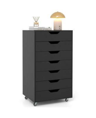 7-Drawer Chest Wooden Storage Dresser with Lockable Wheels