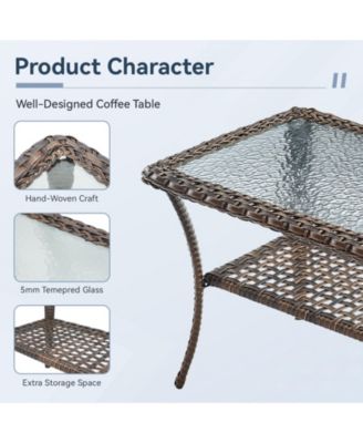 5-Piece Brown Wicker Patio Conversation Set with 6 in. Olefin Cushions/Patio Swivel Chair with Couch