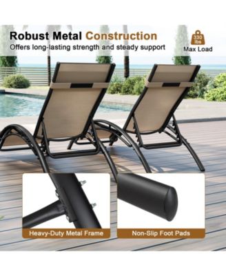 Patio Chaise Lounges Set of 2 w/5-Position Backrest & Breathable Seat Fabric