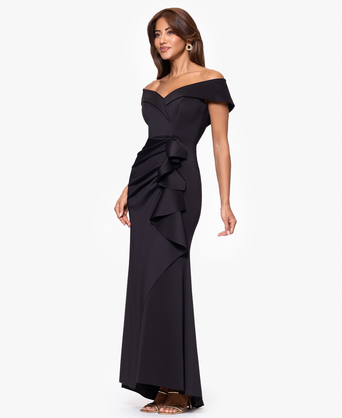 Женские платья XSCAPE Scuba Off-The-Shoulder Gown, цвет: Чёрный — фото 2