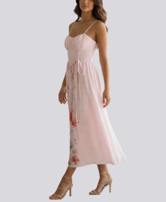 Juniors' Floral Print Eyelet Corset Midi Dress