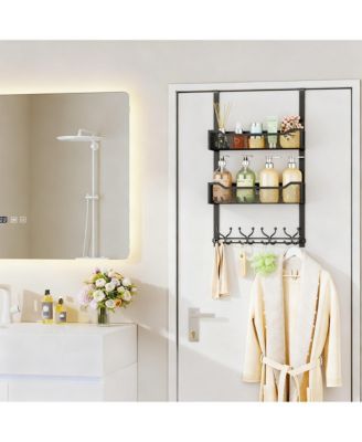 16 Hooks Over Door Organizer with Mesh Baskets for Space Saving Storage