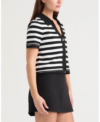 Women's Short Sleeve Ric Rac Trims Cardigan