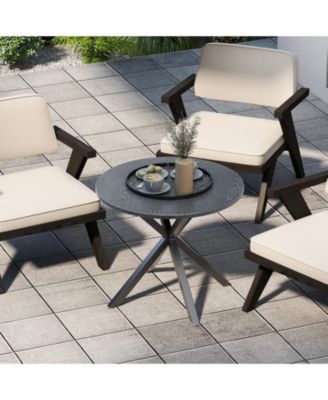 34 Inch Round Patio Bistro Table w/ Wood-Like Top & X-Shaped Legsfor Outside