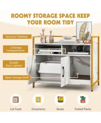 Hidden Cat Washroom with Double Doors & Scratch Cardboard - Modern Litter Box Enclosure