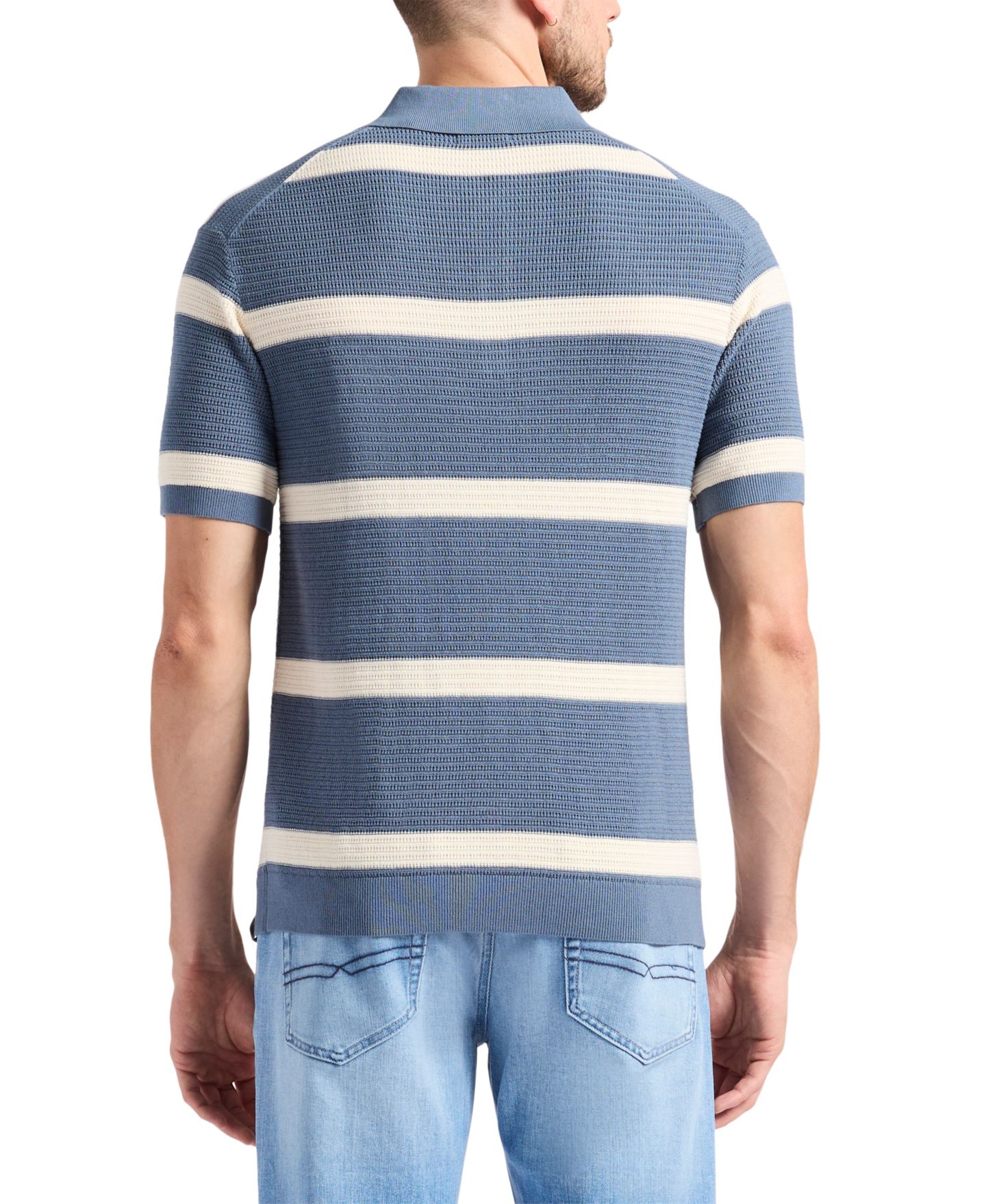 Мужской свитер Buffalo David Bitton Winder Textured Striped Polo Sweater, цвет: Стальной синий — фото 5