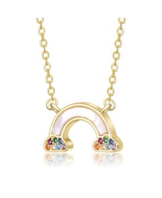 Radiant 14K Gold Plated Mother Of Pearl & Rainbow CZ Necklace