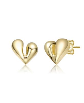 Polished Heart Design Stud Earrings in 14K Gold Plated