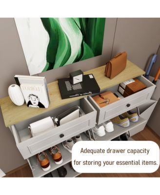 Shoe Storage Cabinet - Freestanding Shoe Organizer with 2 Drawers, 4 Flip Drawers and Adjustable Shelf for Entryway, Foyer