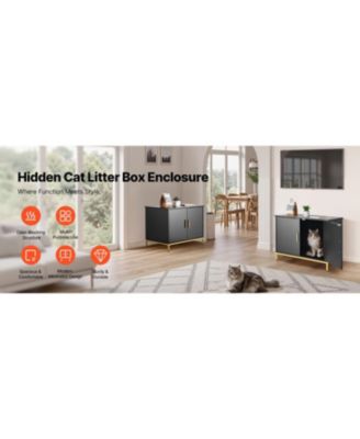 27.6" Hidden Litter Box Cabinet with Metal Legs & Handle - Modern Cat Washroom End Table for Bedroom