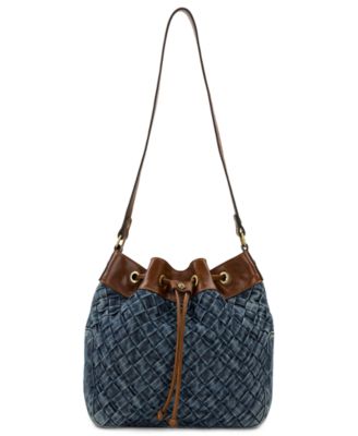 Belamy Drawstring Washed Woven Denim Small Bucket Bag