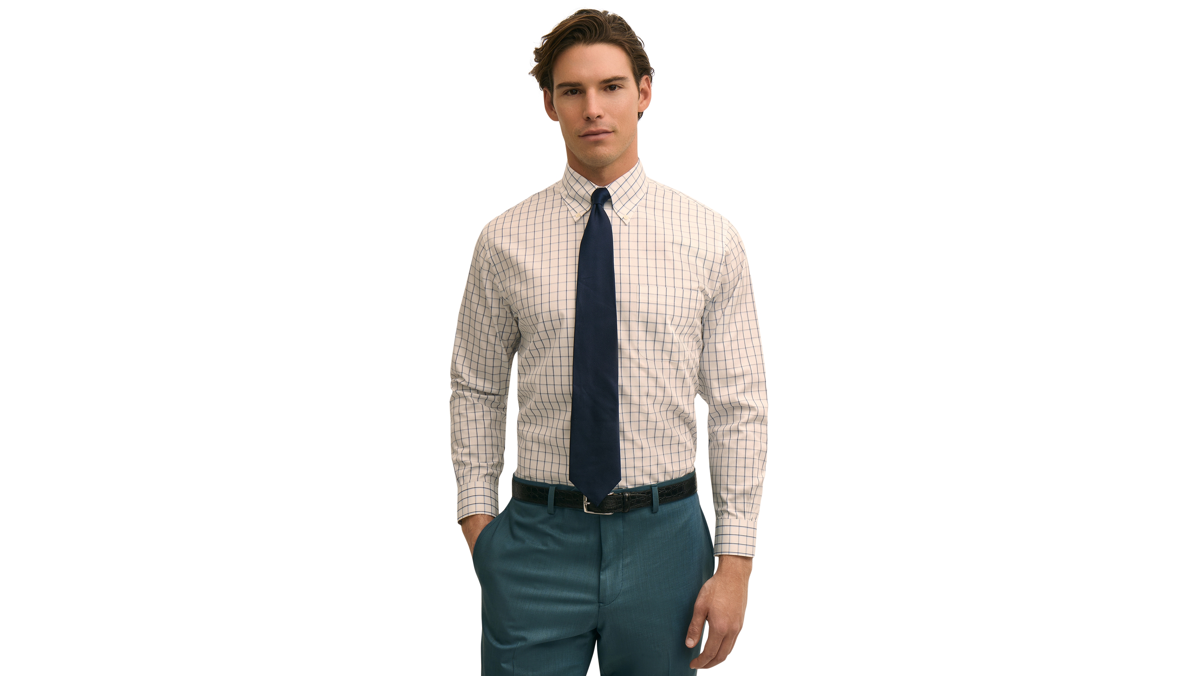 B by Brooks Brothers Men's Check Polo Button-Down Dress Shirt