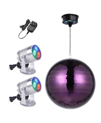 16" Large Disco Ball with Motor and Light 6RPM Rotator & 2PCS 3W RGB Spotlights for 70s 80s Party DJ Bands Club Event Purple