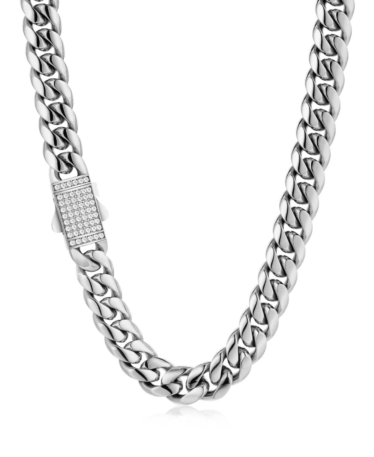 Rhona Sutton Men's Cuban Iced Stainless Steel Chain Necklace
