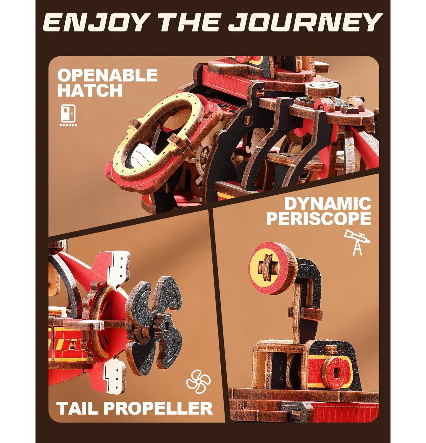 Детские конструкторы Robotime Deep-Sea Adventurer Gravity-Powered 219-Piece Wooden Puzzle, Ages 14+ — фото 6
