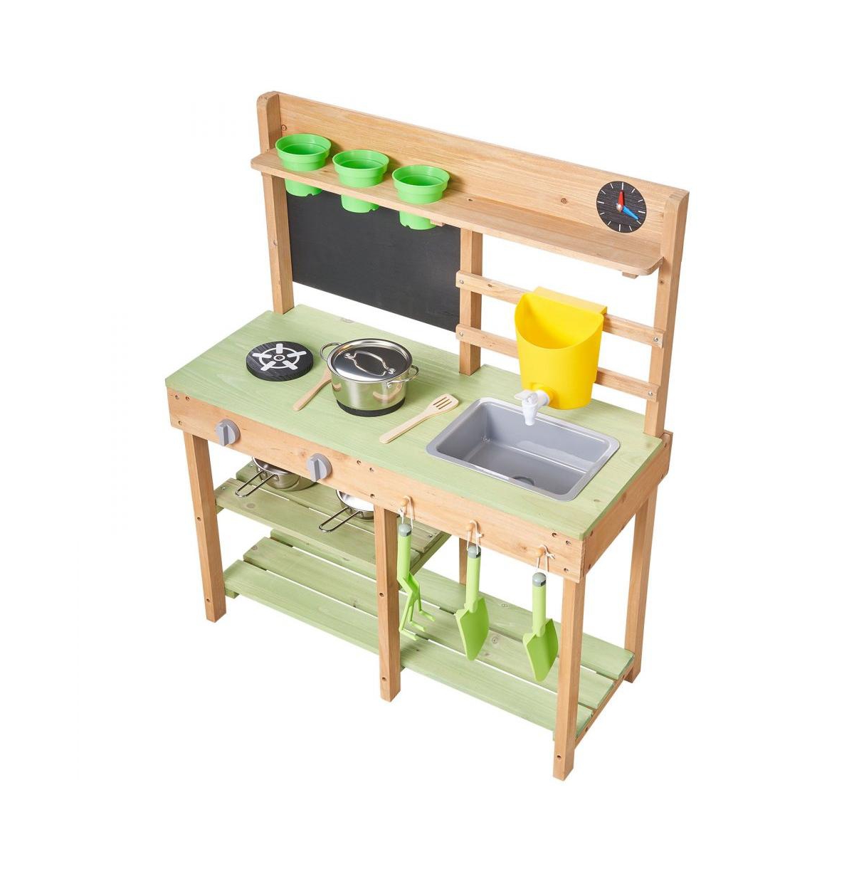 Slickblue Kids Outdoor Mud Kitchen Playset with Sink, Tank, and Cookware