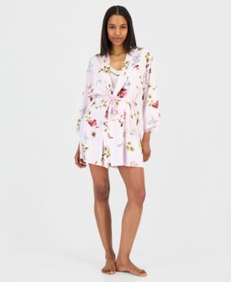 Women's Lace-Trim Stretch Satin Robe