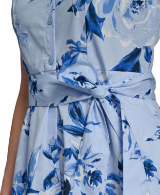 Women's Floral Sleeveless Collared Midi Shirtdress