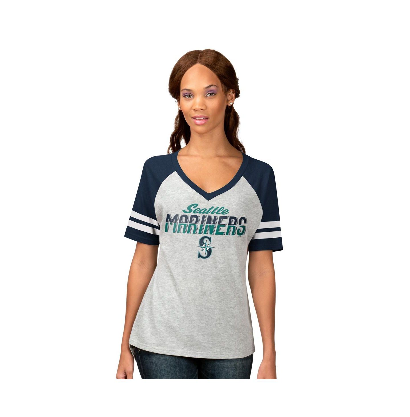 Женская футболка G-III 4Her by Carl Banks Heather Gray Seattle Mariners Goal Line Raglan V-Neck — фото 1