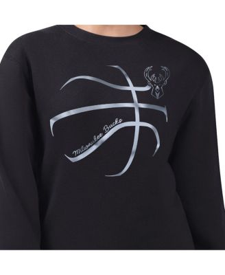 Women's Black Milwaukee Bucks Metallic Print Basketball Sketch Fleece Sweatshirt