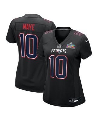 Women's Drake Maye Black New England Patriots Super Bowl LX Patch Carbon Fashion Game Jersey
