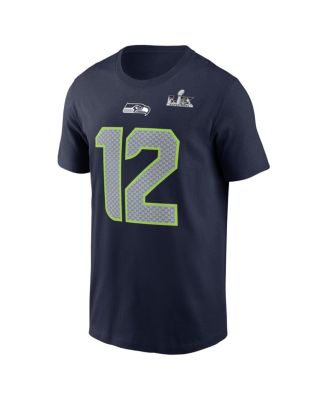Men's 12s College Navy Seattle Seahawks Super Bowl LX Patch Name & Number T-Shirt