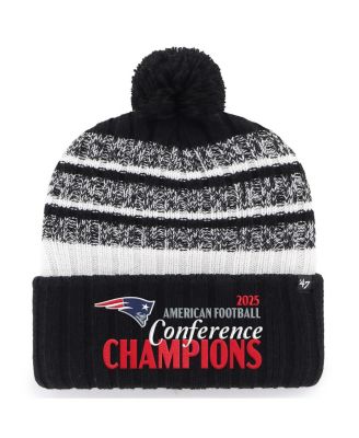 Men's Black New England Patriots 2025 AFC Champions Tavern Cuffed Knit Hat with Pom