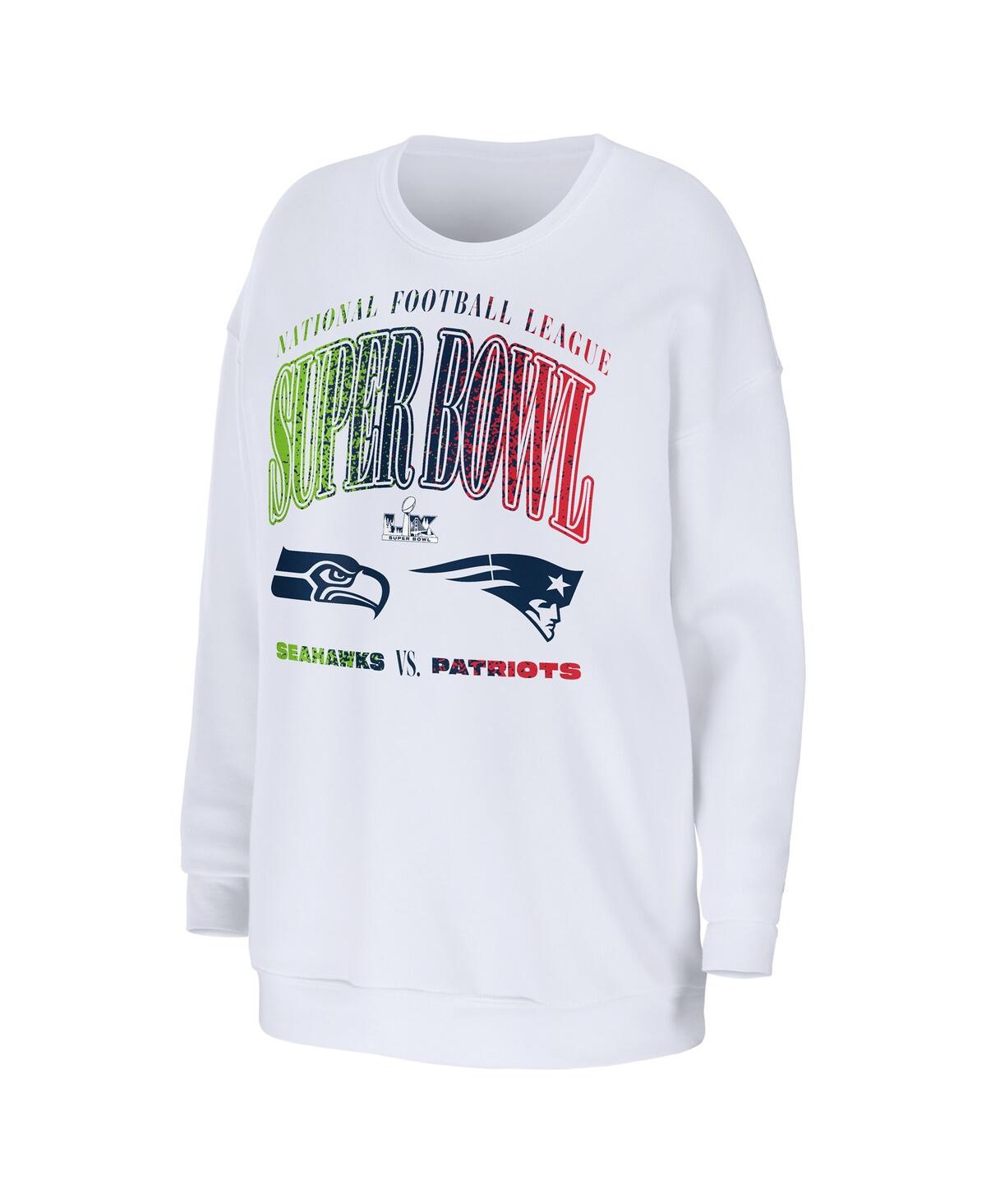 Wear by Erin Andrews Women's White New England Patriots vs. Seattle Seahawks Super Bowl Lx Matchup Sweatshirt