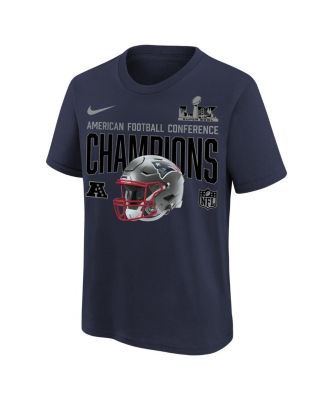 Big Boys and Girls Navy New England Patriots 2025 AFC Champions Glory Shield Helmet T-Shirt