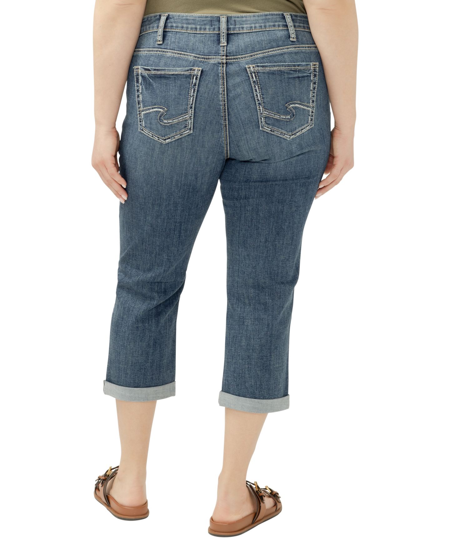 Женские джинсы Silver Jeans Co. Plus Size Elyse Mid-Rise Comfort Fit Capri, цвет: Beverley — фото 5