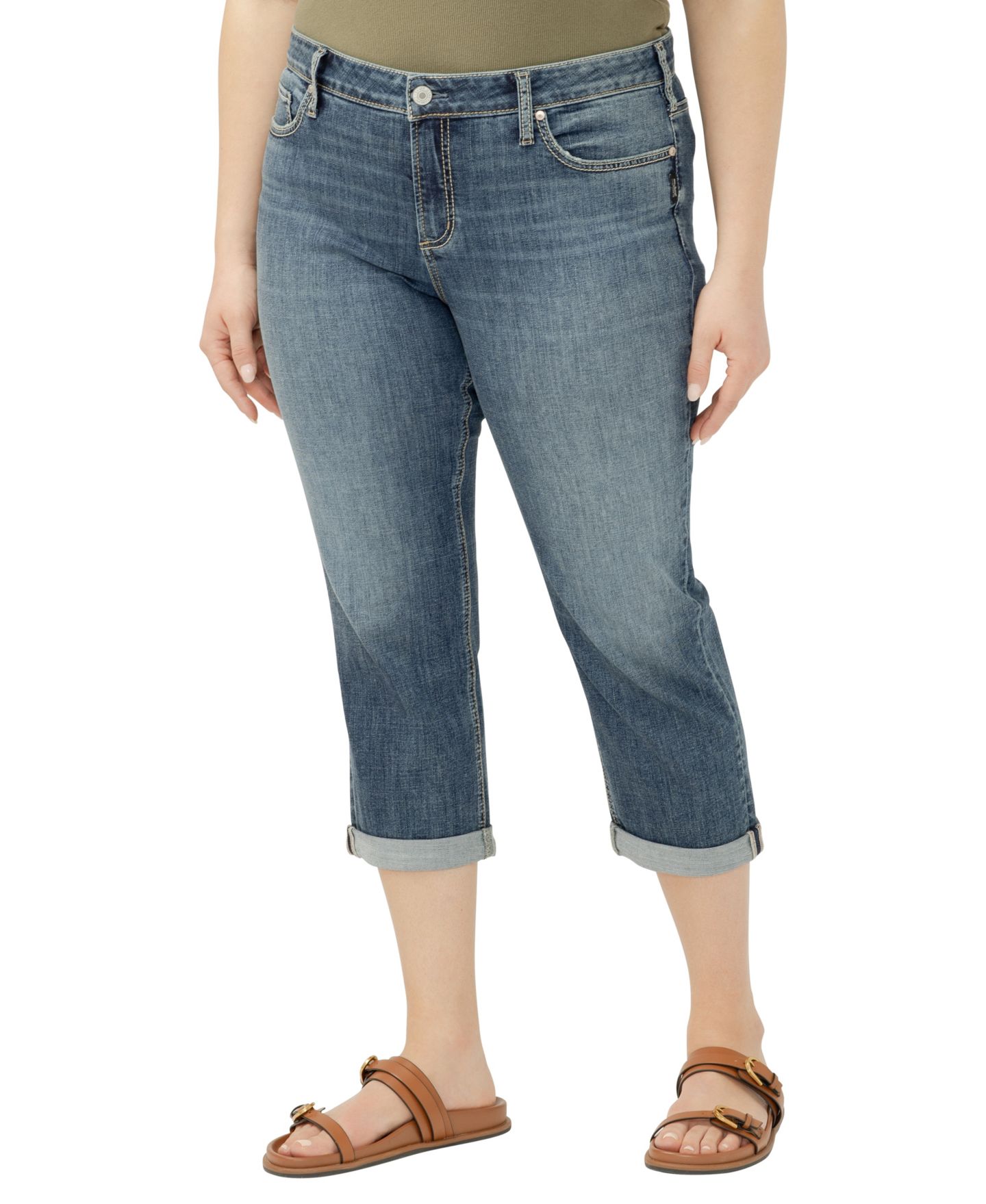 Женские джинсы Silver Jeans Co. Plus Size Elyse Mid-Rise Comfort Fit Capri, цвет: Beverley — фото 2