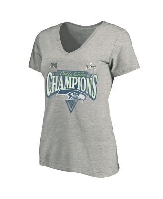 Women's Heather Gray Seattle Seahawks 2025 NFC Champions Plus Size Hail Mary Tri-Blend V-Neck T-Shirt