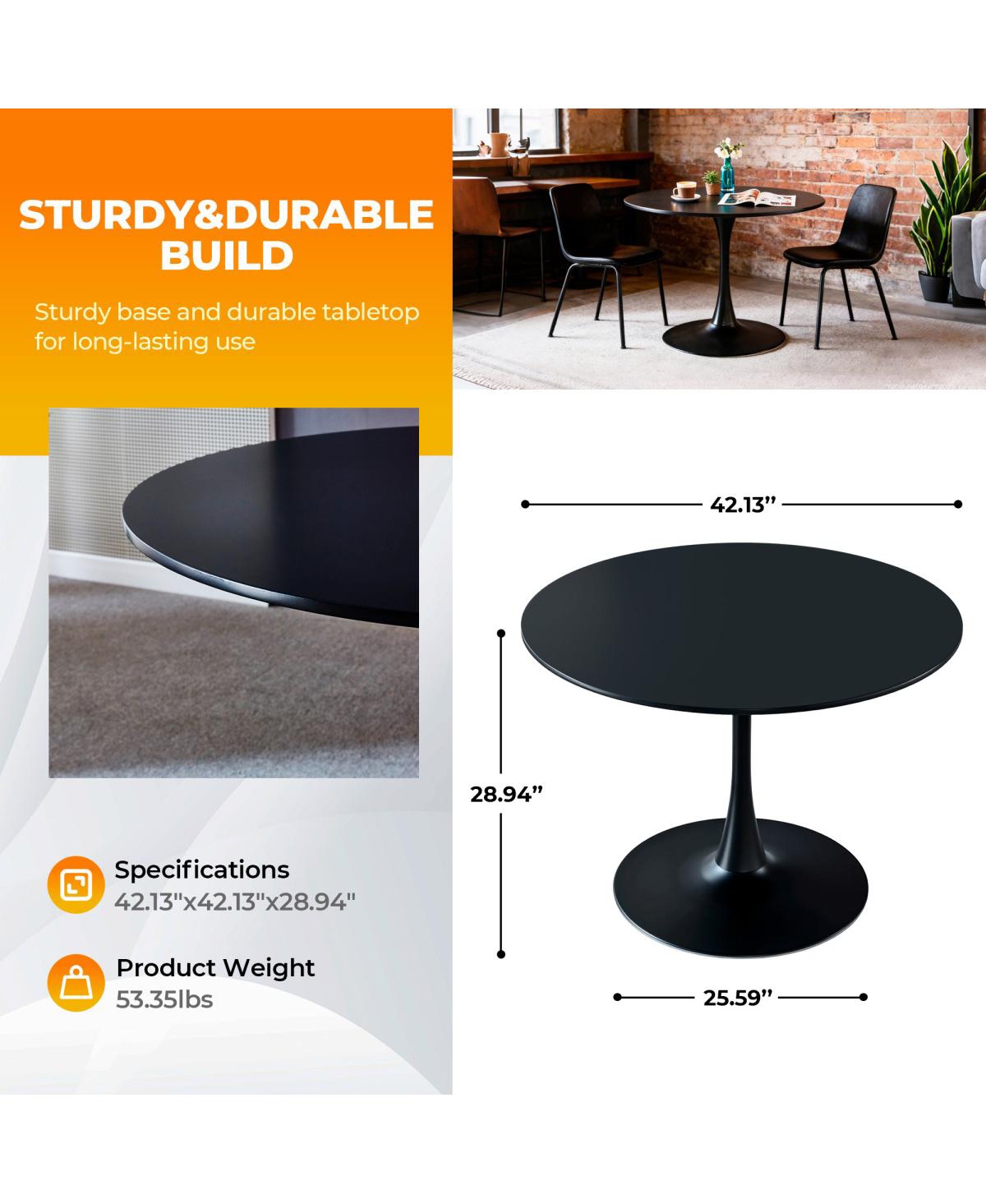 Streamdale Furniture Tulip Dining Table - Mid-century Round Mdf Top, Seats 4-6