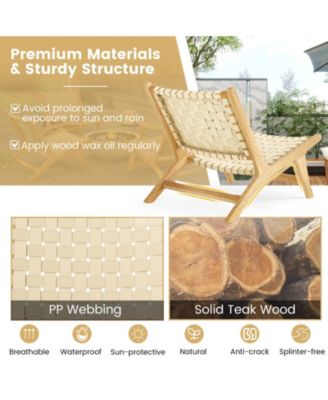 Teak Wood Patio Chair w/Webbing Seat & Backrest Mid-century Accent Chair