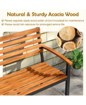 Outdoor Bench Acacia Wood Patio Loveseat w/ Backrest Armrests Garden Bench